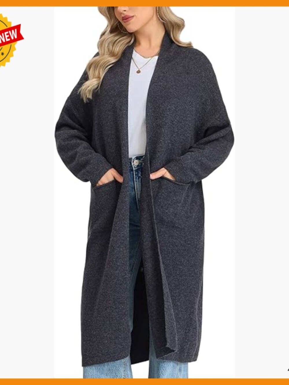 Long Merino Wool Cardigan Sweater with Pockets Open Front Winter